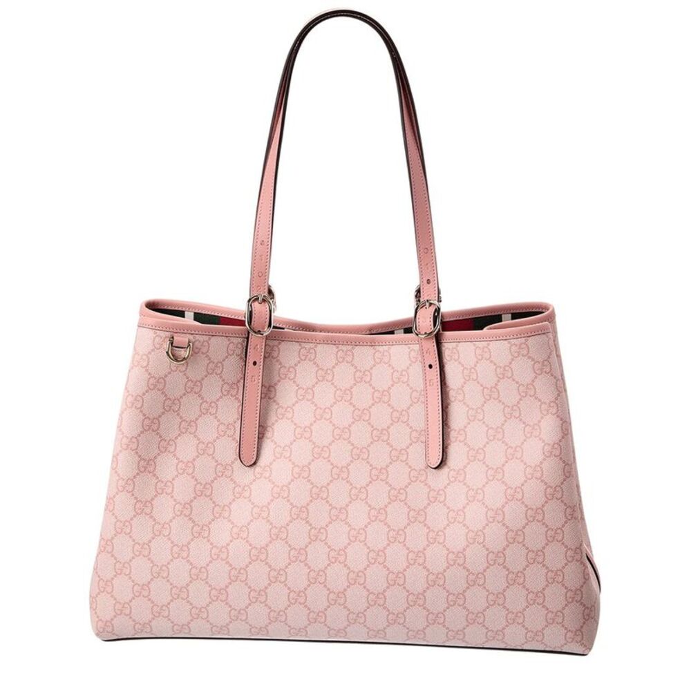 Gucci Gg Emblem Medium Gg Supreme Canvas & Leather Tote, Pink